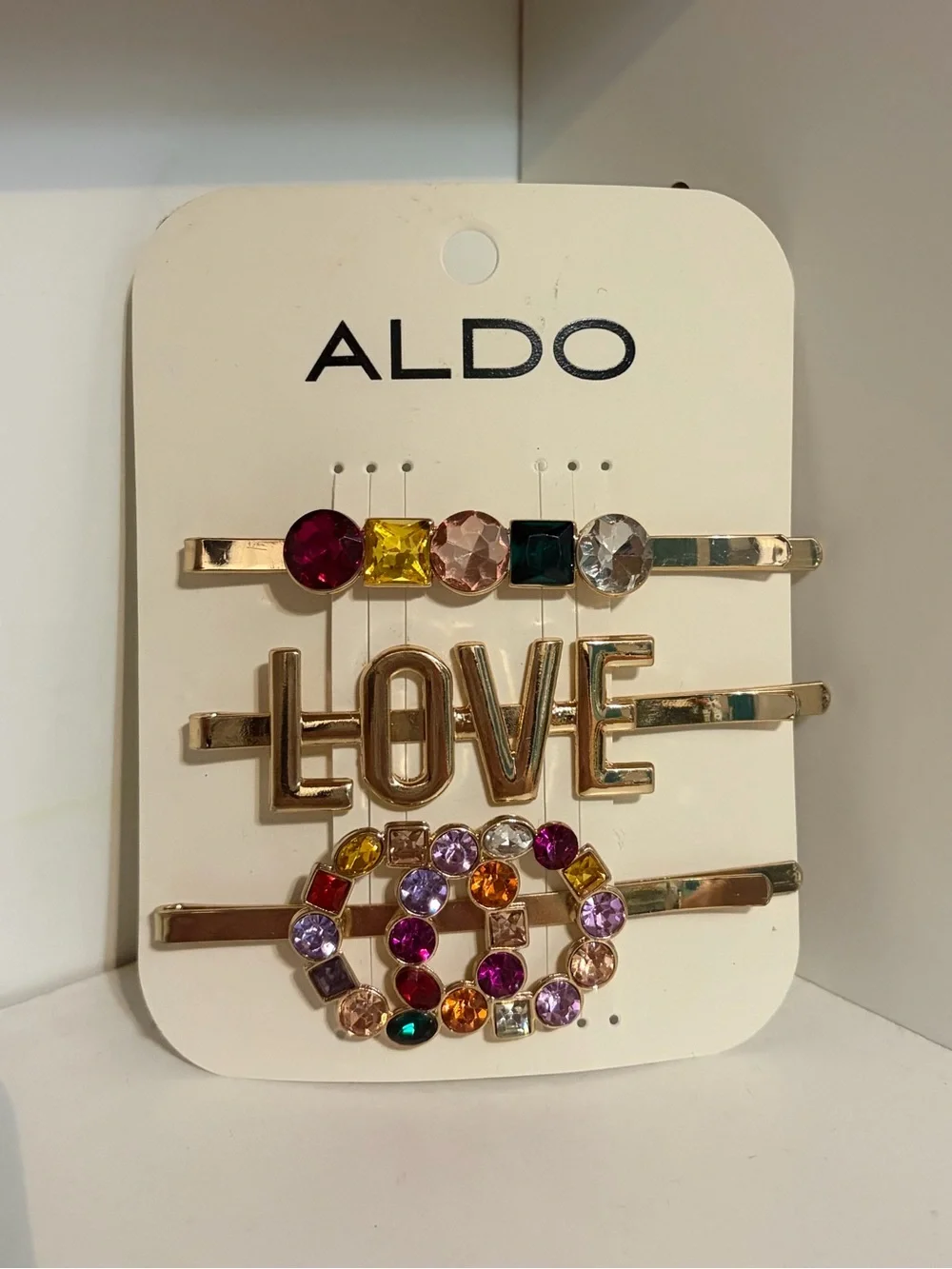ALDO Gold Tone 'LOVE' and Multicolor Jewel Hair Clip Set